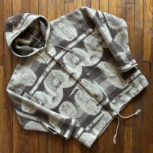 Vtg Rey Wear Heavy Wool Jacket Parka Hood Handmade Ecuador Aztec Gorpcore Dyed